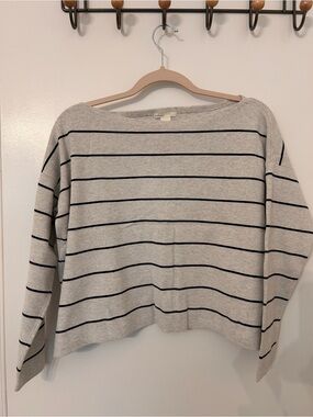 H&M Light Gray Boatneck Sweater with Black Stripes